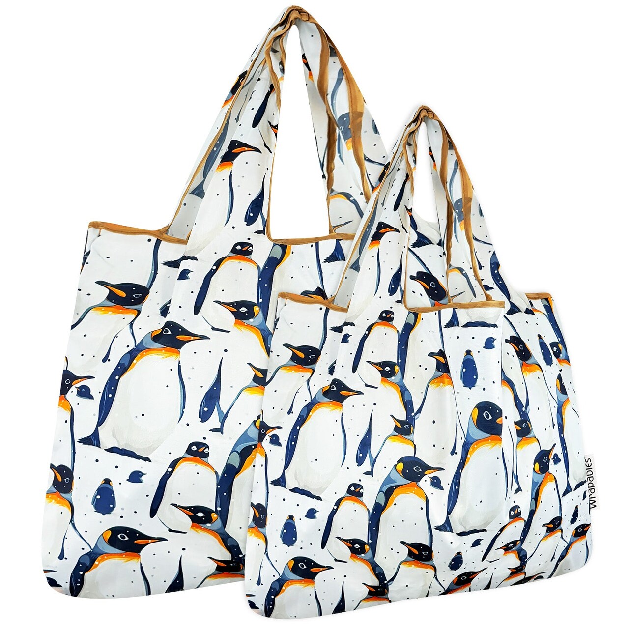 Wrapables Large & Small Foldable Tote Nylon Reusable Grocery Bags, Set of 2, King Penguin
